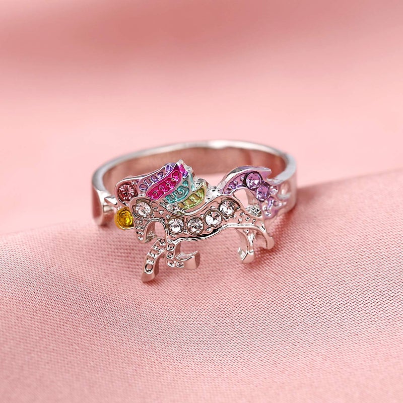 ALoveSoul Adjustable Silver Tone Little Princess Rainbow Unicorn Ring for Women Ladies Fashion Rings Gifts for Women - Image 4